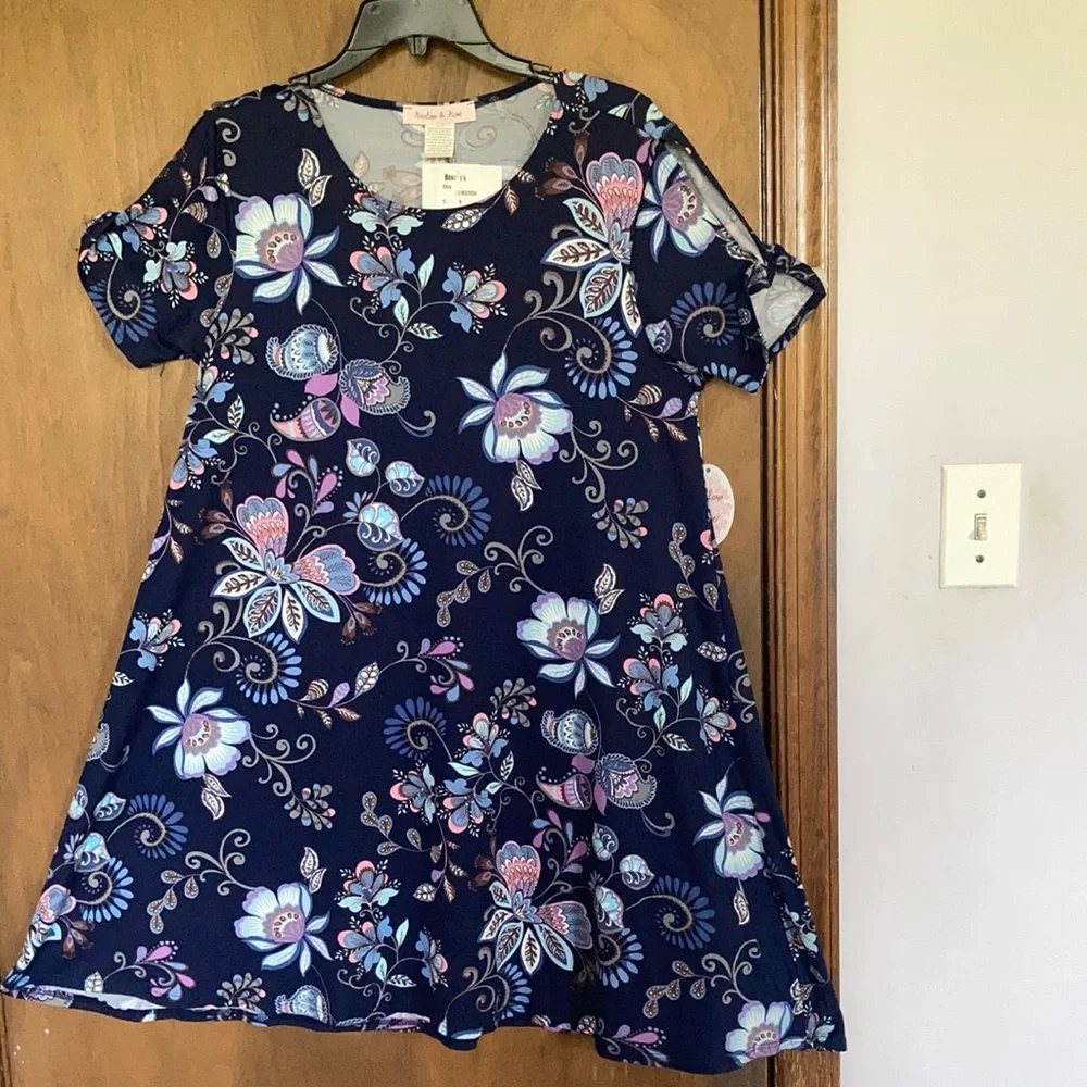Harlow & Rose dress floral print pullover soft with stretch casual boho M - Picture 11 of 17